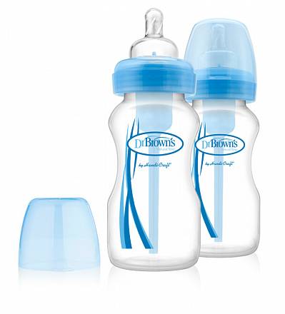 Набор из двух противоколиковых синих бутылочек с широким горлышком, 270 мл. 